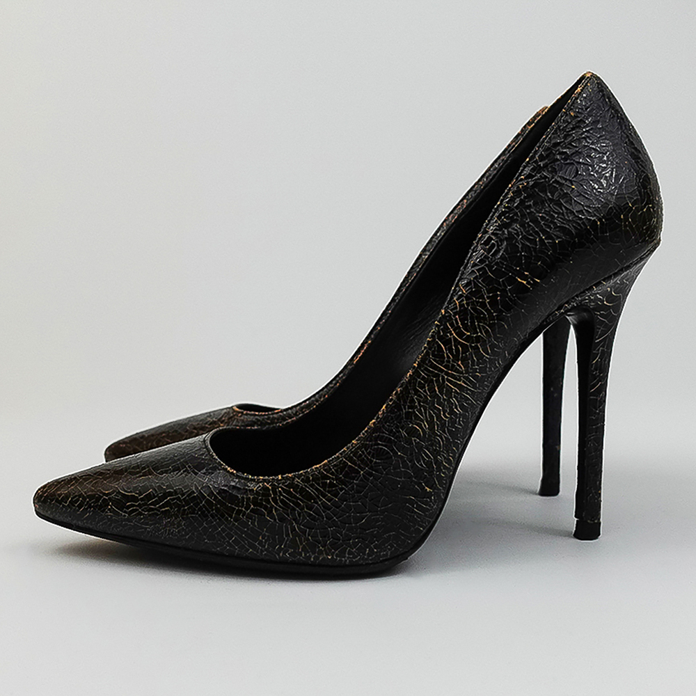 Acne Studios Black Brown Crackle Paint Leather Pointed Toe Pumps - DE 38/US 7.5 - Picture 6 of 12